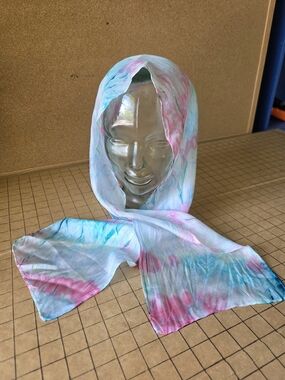 100% Silk Y2K Pastel Tie Dye Scarf 8x52 Lightweight Soft Wrap